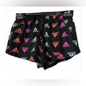 adidas girls  Black Athletic Shorts with Multicolor Logo Print